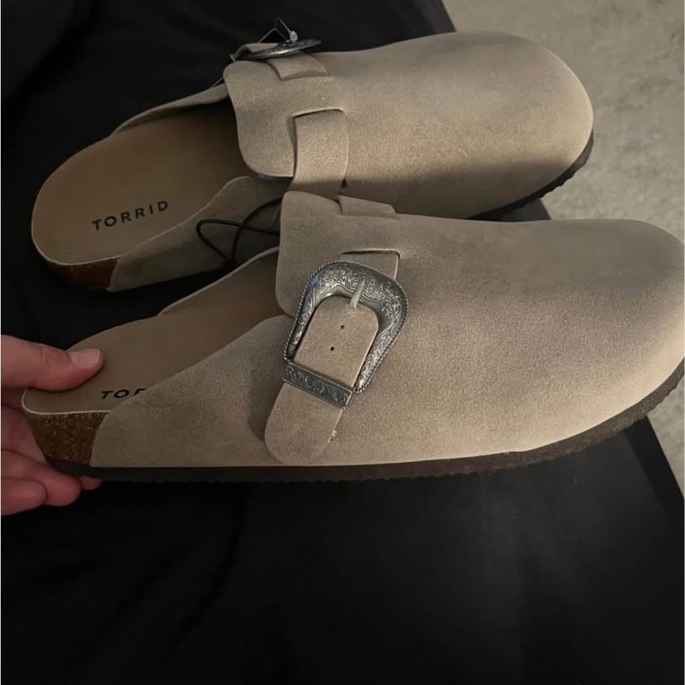 Torrid Taupe Slip-On Shoes with Black Buckle